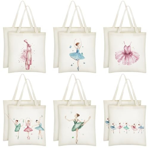 Wovnet 12 Pieces Ballet Canvas Tote Bags Watercolor Print Ballet Dancer Gift Bags Bulk for Women (Ballerina), Multi-color