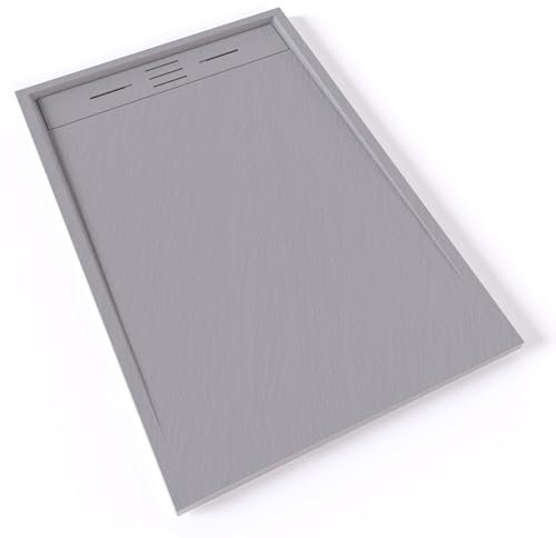 HIEMAL Receveur de douche 80 x 120 cm résine Gris aspect ardoise + bonde incluse - Salle de bain