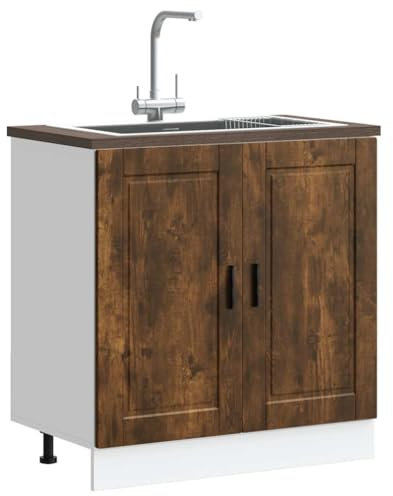 WIFESE Unterschrank mit Tür Küchenunterschrank Sideboard Küche Organizer Küchenschrank mit Viel Stauraum Küchenmöbel Aufbewahrungsschrank Räuchereiche 80x46x81,5 cm Holzwerkstoff