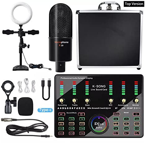 Msuiiixcccc 800 Professional Audio V8 Sound Card Set Mic Studio Condenser Microphone for Karaoke Podcast Recording Live Streaming (Color : Top Version)