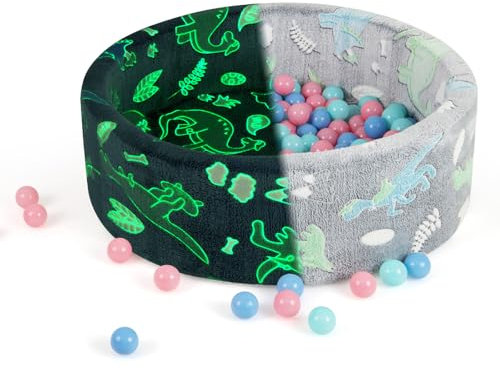 COSTWAY Bällebad für Baby mit 200 Bällen, Bällepool 86 x 30 cm im Dunkeln Leuchtend, Ballgruben rund aus Schaumstoff mit abnembarem & maschinenwaschbaren Bezug (Grau)