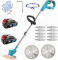 Akku-Rasentrimmer, Ersatz für Makita 18V DUR181Z, kompatibel mit Makita BL1830B Akku, New Upgrades mit 2x3000mAh Akku und Ladegerät,Verstellbarer Teleskop-Führungsholm,90° drehbarer,für Rasenschneiden
