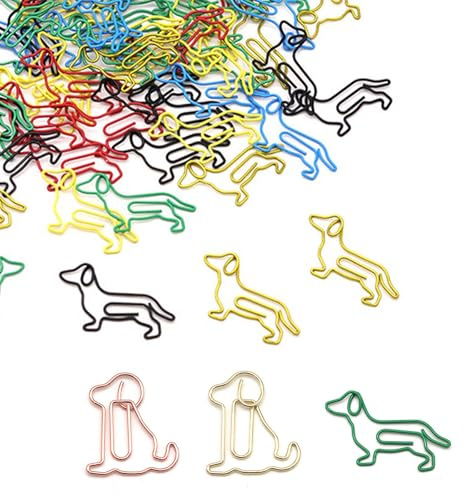 LINTRA 80 Stück Büroklammern Motiv, Hundeform Papierklammern, Bunt Büroklammern in Tierform, 2 Stile Dackel Büroklammern, für Bücher, Poster, Fotos