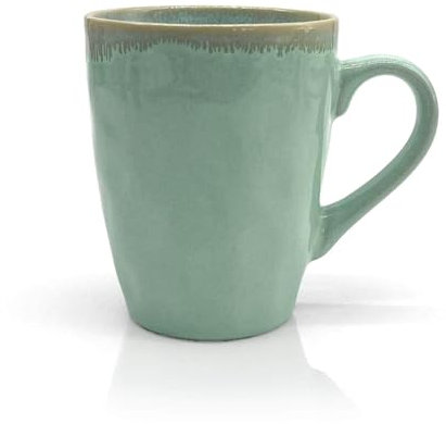 Mea-Living STONEWARE Becher mit Henkel, türkis, handgemachtes Steingut, 400 ml, wunderschönes handmade Geschirr