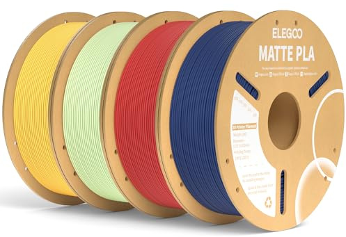 ELEGOO Matte PLA Filament Marineblau Rubinrot Mintgrün Sonnengelb 4KG | Sauber gewickeltes Filament, Einfach zu Bedienen, 1kg Kartonspule (2.2lbs) PLA Matte Filament für Meisten FDM 3D Drucker
