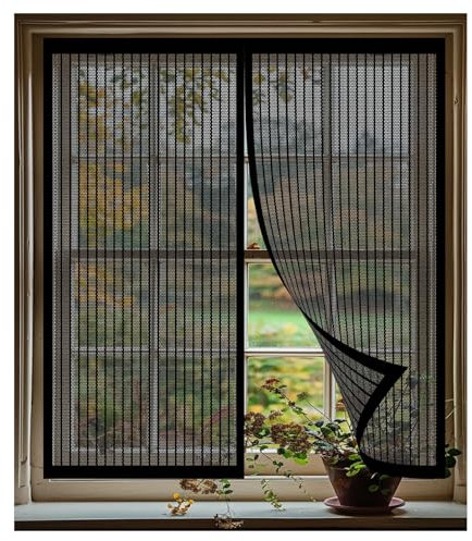 Zanzariera Finestra Magnetica 140 x 260 cm Chiuso Automaticamente Pieghevole Tenda Totalmente Magnetica per Finestre Balcone, Nero