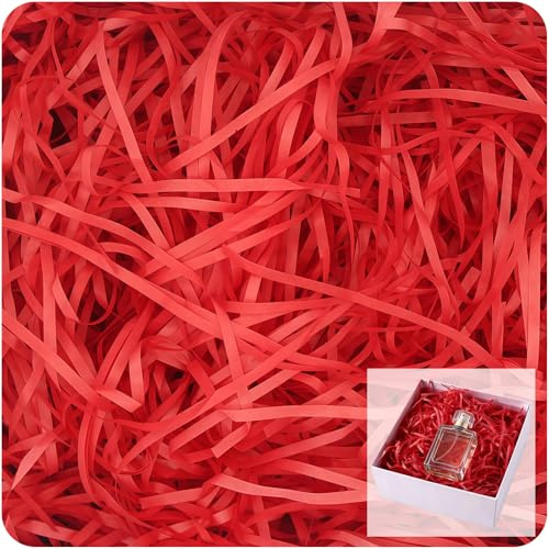 RONGZUBAT RAFFIA 100g Red Shredded Tissue Paper for Gift Boxes, Hampers, Baskets; Biodegradable, Eco-friendly; Ideal for Birthdays, Anniversaries, Christmas, etc.