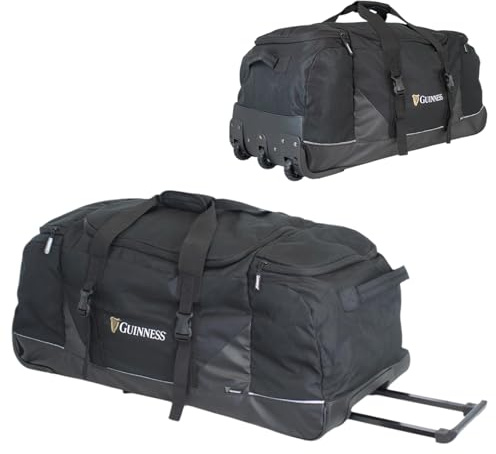 Guinness Large Wheeled Holdall 80cm – Official Travel Bag with 3 Wheels, Extendable Handle & Side Pocket – Extra-Large Duffel for Travel, Sports, Camping & Road Trips