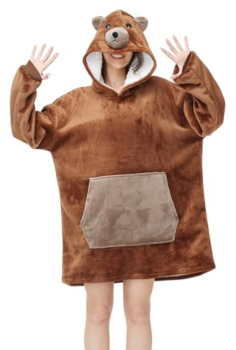 LATH.PIN Panda Übergroße Decken-Hoodie Flanell mit Kapuze Pulloverdecke Sweatshirt Unisex Kapuzenpullis