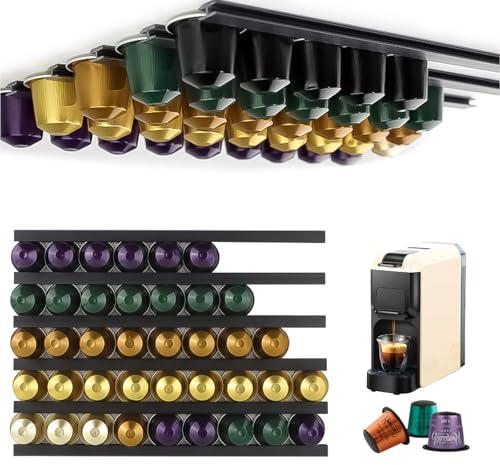 SANLIUBA Kapselhalter 40 Kapseln, Verstellbar Kapsel Aufbewahrung, Kaffeekapseln Aufbewahrung Original Linie Kapseln für Küchenwände und Schränke (Selbstklebend)