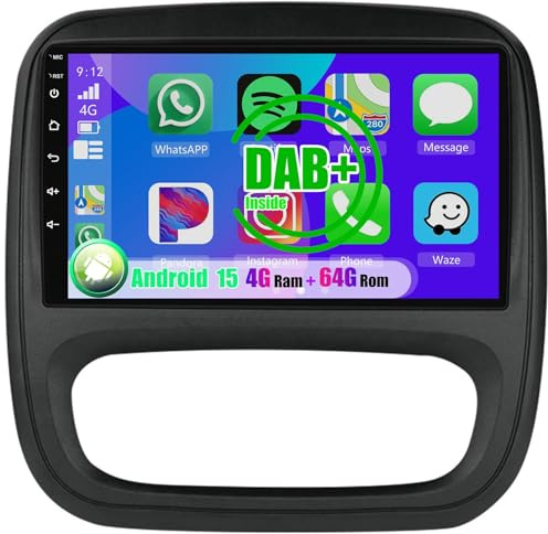 Android CarPlay Radio para Renault Trafic 3/Opel Vivaro B 2014-2021 9 Pulgada Touchscreen 2 DIN Autoradio con Android Auto Navegación GPS FM Bluetooth Wi-Fi Cámara Trasera(2+32GB 4Core)