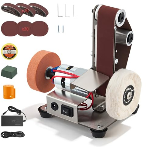 Eirolace Messerschleifmaschine Bandschleifer Stationär, 4-in-1 Messerschärfer & Polierer, 9000 RPM, 7-Stufen, 304 Edelstahl, Vorwärts/Rückwärts, Vibrationsschutz, Mit Zubehör-Set
