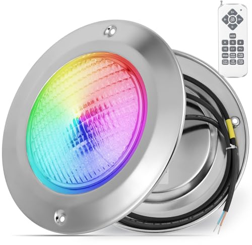 COOLWEST Foco LED Piscina Relleno de Resin 36W RGB, Lámpara Piscina Acero inoxidable para Superficie Extraplano, Luces Piscina LED con Remoto, IP68 Impermeable, Regulable,12V AC/DC