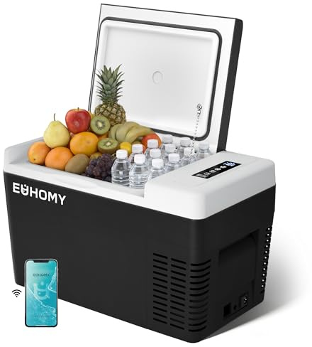 EUHOMY Kompressor Kühlbox 25L, Kühlbox Auto mit APP-Steuerung, -20℃~20℃, Tragbarer Kühlschrank 12/24V DC 100-240V AC, Tragbarer Gefrierschrank für Camping, Reisen, Boot, Schwarz