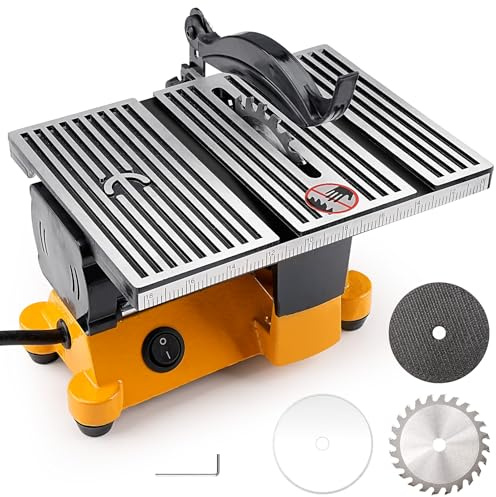 Sbestily Mini Table Saw – Portable Multi-Function Electric Miter Saw for DIY Crafts, Cutting Metal, Glass, Ceramic Tile, Desktop Saw with 3 Blades, 4-Inch