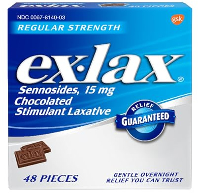ex-lax Regular Strength Chocolated Stimulant Laxative Constipation Relief Pills for Occasional Constipation, Chocolate Laxatives - 48 Count