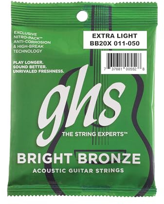 GHS BRIGHT BRONCE - Juego de cuerdas para guitarra acústica BB20X - Extra Light - 011/050