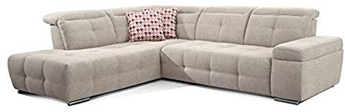 CAVADORE Ecksofa Mistrel mit Ottomanen links / Große Eck-Couch im modernen Design / Inkl. verstellbare Kopfteile / 269 x 77 x 228 / Grau-Weiß