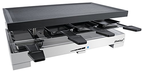 Steba RC 68 Premium Guss Pfännchenablage, 8 Personen Raclette, Alloy Steel, 1 Liter, Schwarz/Edelstahl