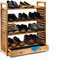 Relaxdays Schuhregal Walnuss H x B x T: 81 x 70 x 27 cm Schuhablage mit Schublade 4 Böden für je 3 Paar Schuhe Holz Schuhschrank mit Griffen zum Tragen und Schubfach zum Ausziehen, geölt, natur