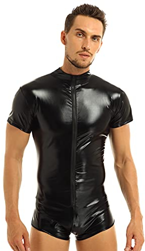 TiaoBug Herrenbody Wetlook Bodysuit Herren Body Unterwäsche Slip schwarz Erotik Kleidung Dessous Clubwear Schwarz S