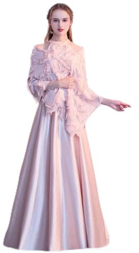Huixin Rose avec Foulard Demoiselle D Honneur Robe Noble Vêtements Long Élégant Cou Dîner Soirée Châle Robe De Soirée Jupe Femme (Color : Rosa, Size : S)