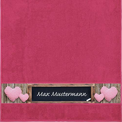 Manutextur Duschtuch Mit Namen - Personalisiert - Motiv Liebe - Tafel - Viele Farben - Dusch-Handtuch - Fuchsia - Größe 70x140 cm - Persönliches Geschenk Mit Wunsch-Name