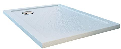 Plato de Ducha 70x100x4cm Rectangular Acrílico Borde Realzado Blanco Efecto Piedra Mod. Flower