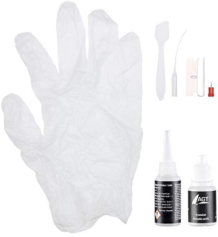 AGT Industriekleber: Reparatur-Set aus Sekundenkleber und transparentem Granulat, je 10 ml (Blitzkleber, Granulat-Kleber Kunststoff, Reparaturset)