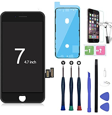 Xlhama Kompatibel Mit Lcd Display Ersatz Bildschirm Glas 7 Schwarz Mit Komplettes Retina, Lcd Touchscreen Digitizer Front Komplettes Werkzeug Adhesive
