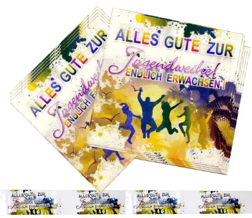 Jugendweihe Servietten Tischdeko I 20er Set mit 33x33cm Alles Gute zur Jugendweihe Endlich Erwachsen Tisch-Dekoration mehrfarbig bunt von Feste Feiern