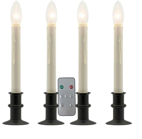 Celestial Lights Set of Four Battery Operated Remote Programmable Window Hugger Candle for Narrow Window Sills Daily Timer Choose 6, 8, or 10 Hours Flicker or Steady (Black Oynx)