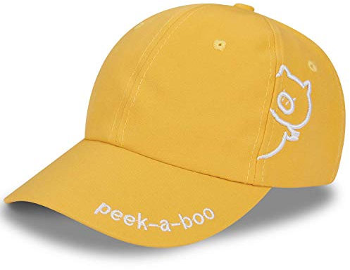 LIVACASA Cap Jungen Sonnenschtz Basecap Mädchen Verstellbar Kappe Kinder Gestickt Muster Kindercap Snapback Schildkappe Sommer 49-57CM Gelb