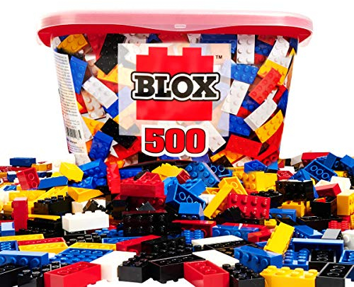 Simba 104114201 - Blox 500 Bausteine für Kinder ab 3 Jahren, 8er Steinebox, ohne Grundplatte, vollkompatibel, farblich gemischt, schwarz, rot, weiß, gelb, blau