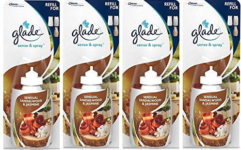 Glade Sense and Spray Nachfüllpackung, 18 ml, Sinnliches Sandelholz und Jasmin, 4 Stück