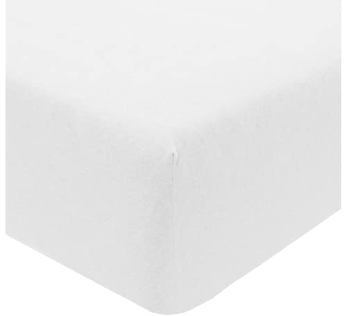 Sleepdown Jersey Melange White Fitted Sheet Warm Cosy Easy Care Plain Yarn Dyed Bedsheet Bed Linen-Double (135cm x 190cm), Polycotton