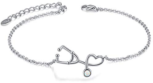 CHIC & ARTSY Krankenschwester Armbänder 925 Sterling Silber Krankenschwester Stethoskop Armband Arzt Armband RN Armbänder medizinischen Charme Armband für Krankenschwester Arzt Krankenpflege