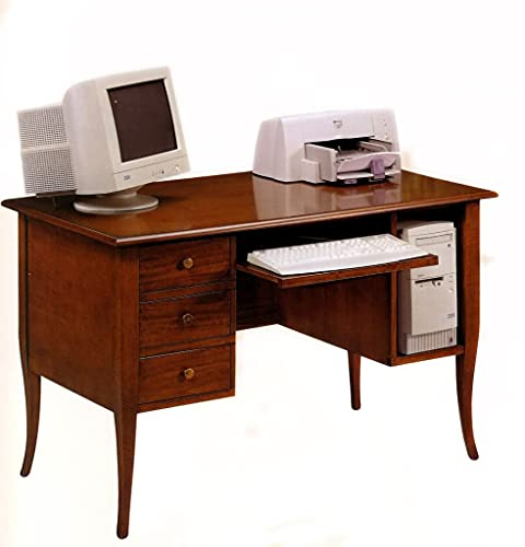 Mar.c.a. Design, Mesa Escritorio, Escritorio de Madera, Nogal Oscuro - Escritorio con Cajones y Estante Deslizante - Escritorio Ordenador, Mesa Oficina 130x75x81H, Mesa Ordenador Clásica Made in Italy