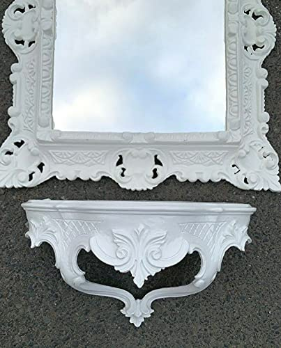 artissimo Wandspiegel Weiß mit Konsole Barock Antik 45x38 Flurspiegel Badspiegel mit Ablage Wanddeko Prunkspiegel 3047