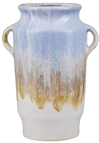 Vase Steinzeug Mehrfarbig blau weiß Gold 25 cm wasserdicht handgefertigt Gerrha