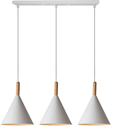 E27 Lámparas Colgantes 3 Luces Lamparas de Techo Metal para Bombilla LED Pantallas de Lamparas Ø19 cm Iluminación Colgante 60W 220V (Blanco)