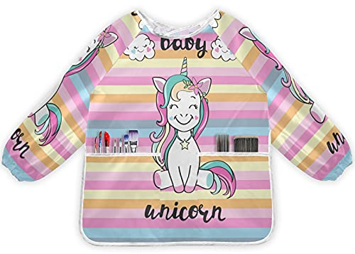 JUMBEAR Kinderschürze mit Einhorn-Motiv, wasserdicht, Malschürze mit 2 Taschen zum Backen, Essen, Kunst und Basteln, für Alter 2–6 Jahre, M, a, L