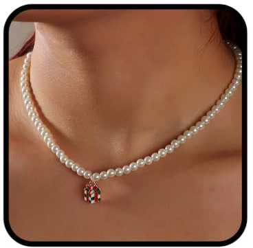 Ushiny Perlen Choker Halskette,Weihnachten Schmuckset, Anhänger Halskette Schmuck für Frauen und Mädchen