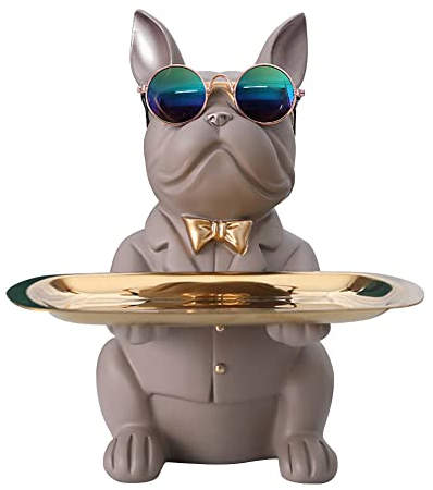 Junerain Rin Cool Dog Scuture, Bulldog corative Figurine Stora Tray, Bank Entrance Key Snk Holr, Morn Art Statue Home sktop Ornament Rin Art cor