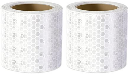 Weißes, reflektierendes Sicherheitsband, Xrkuu 2 Rollen, 3 m x 5 cm, Keine Rückstände, Reflektorband, selbstklebendes Sicherheitsmarkierungsband, Sicherheitswarnung, für LKW, Fahrräder, Helme