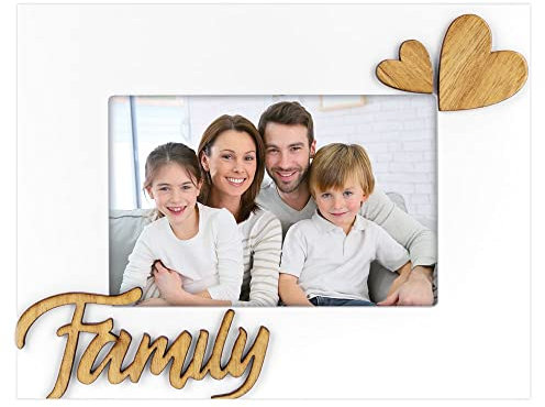 Matches21 Cadre photo 3D en bois naturel avec inscription « Family » et inscription « Family » - 10 x 15 cm - Blanc naturel