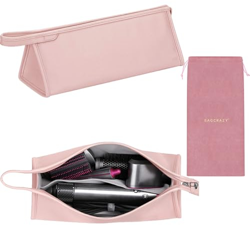 BAGCRAZY Reiseetui aus PU-Leder, kompatibel mit Dyson Airwrap Styler, tragbare, wasserdichte Organizer-Tasche für Shark FlexStyle-Aufsätze, Pink