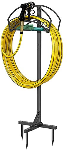 Mutool Gartenschlauchhalter, Schlauchhalter, freistehender Schlauchständer, robuster Gartenrohrständer mit einer weiteren Stauraumschicht, schwarz