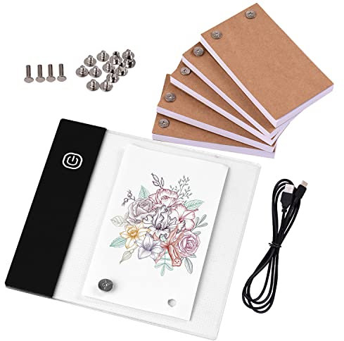Flip Book Kit mit Mini Light Pad LED Lightbox Tablet Design mit Loch 300 Blatt Flipbook Papierbindeschrauben zum Zeichnen Tracing Animation Sketching Cartoon Creation
