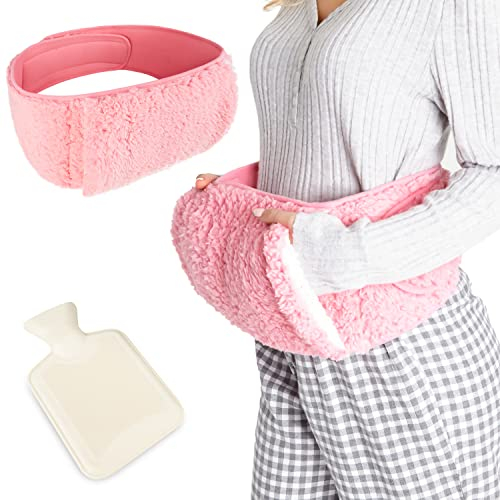 CityComfort Wärmflasche Gürtel für Periodenschmerzen, Bauchkrämpfe, Endometriosis, Flauschige Tragbare Wärmekissen Bauch mit Händetaschen (Rosa)